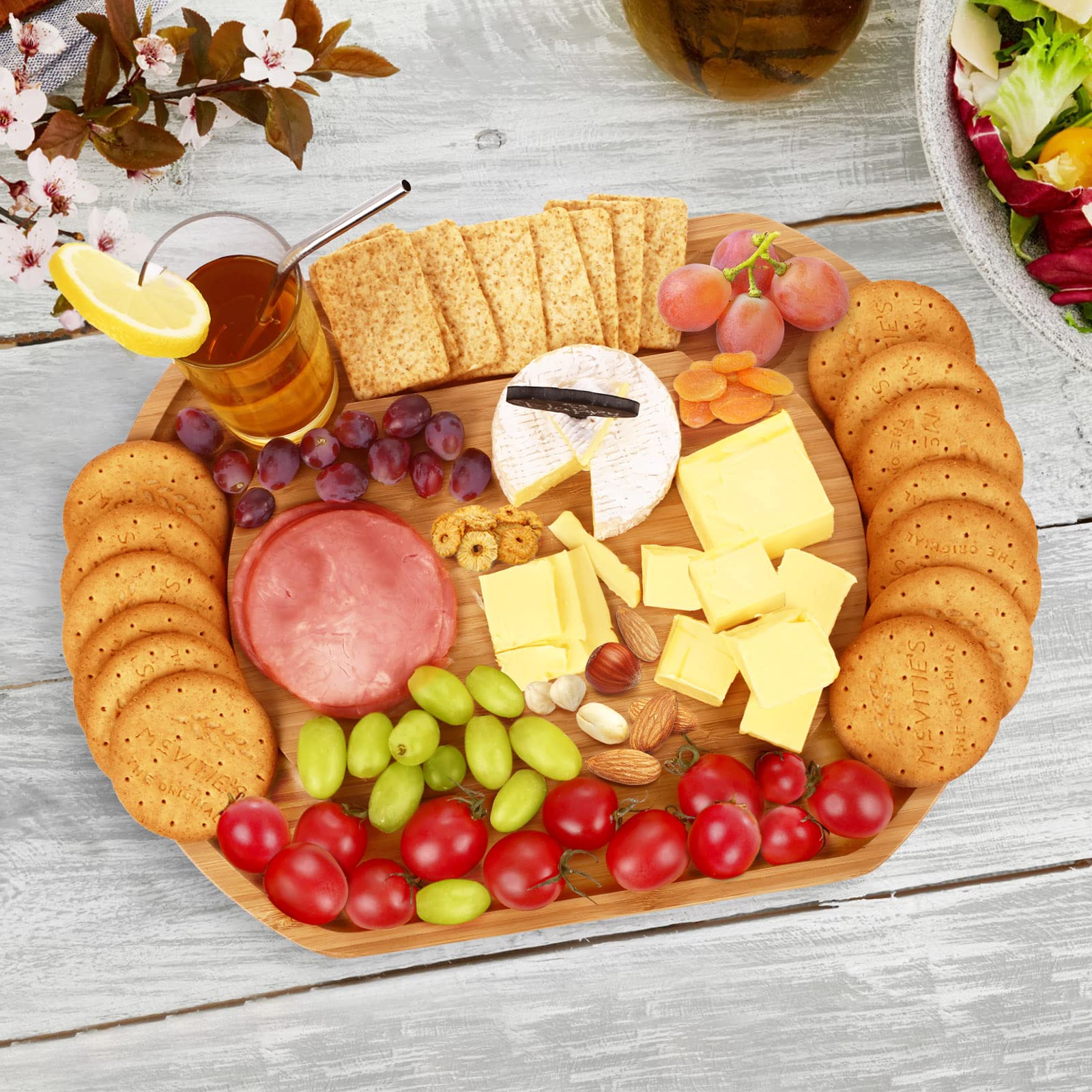 Duerer Cheese Board Set, Meat and Cheese Tray with Cutlery in Slide-Out Drawer - Bamboo Charcuterie Platter for Crackers, Brie and Meat - Best Gift for Christmas, Valentine, Birthday (Include Straws)