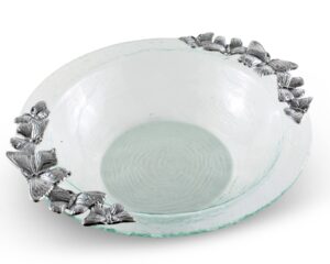 arthur court designs butterfly pattern glass and aluminum salad bowl 16 inch diameter