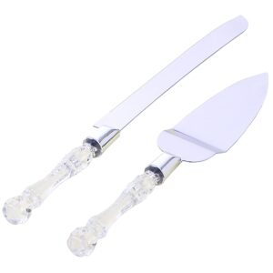 uuyyeo 2 pcs faux crystal handle cake knife and server set pie pastry servers perfect for wedding birthday parties