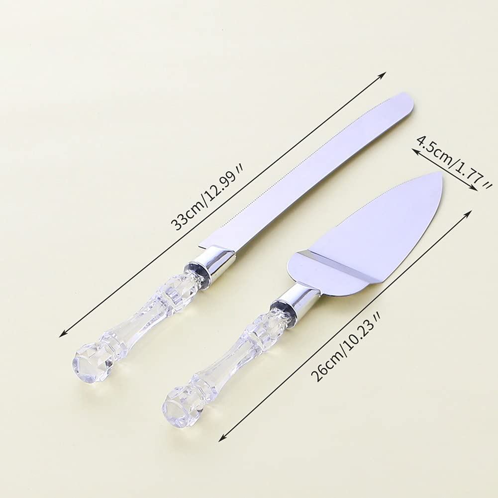 UUYYEO 2 Pcs Faux Crystal Handle Cake Knife and Server Set Pie Pastry Servers Perfect For Wedding Birthday Parties