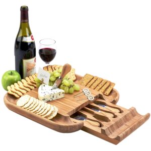 picnic at ascot cheese/charcuterie board with cheese knives and markers- designed & quality checked in the usa