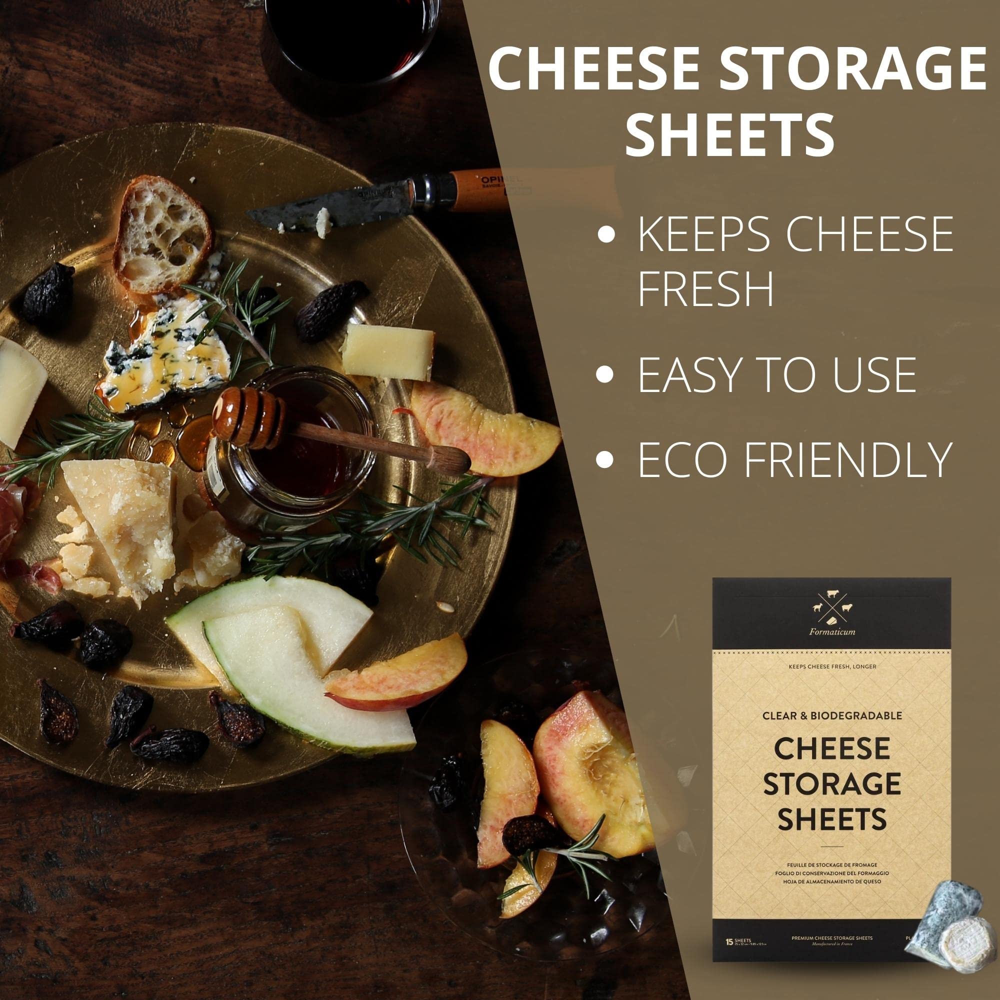 Formaticum Cheese Storage Sheets - Cheese Saver from France- Professional Earth Friendly Transparent Cheese Wrap - Cheese Sheet Savers of wood-based cellulose fibers - Clear 30 Sheets with 9" x 12"