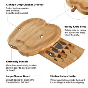 NIUXX Bamboo Cheese Boards with Knives Set, 13 Inch Large Charcuterie Board, Meat Cheese Serving Platter for Entertaining and Serving, Charcuterie Platter for Party Christmas