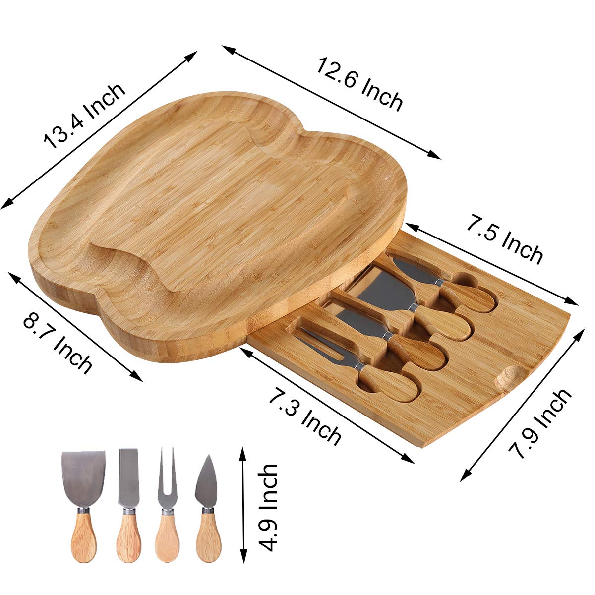 NIUXX Bamboo Cheese Boards with Knives Set, 13 Inch Large Charcuterie Board, Meat Cheese Serving Platter for Entertaining and Serving, Charcuterie Platter for Party Christmas