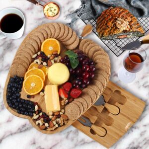 NIUXX Bamboo Cheese Boards with Knives Set, 13 Inch Large Charcuterie Board, Meat Cheese Serving Platter for Entertaining and Serving, Charcuterie Platter for Party Christmas