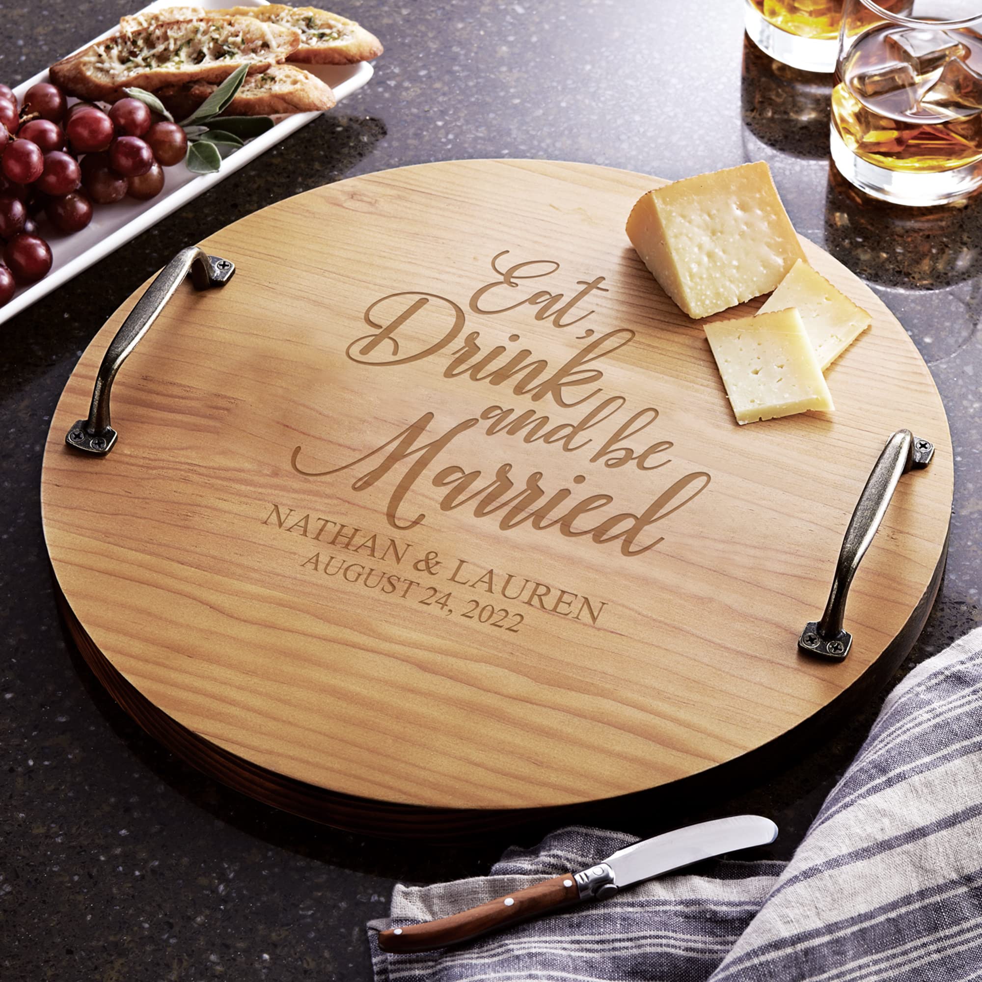 Let's Make Memories Personalized Eat, Drink & Be Married Wood Barrel Tray - Wedding - Newlyweds