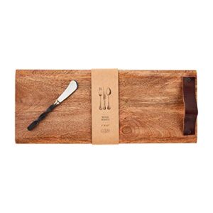 mud pie wooden charcuterie serving board and spreader set, brown, rectangle