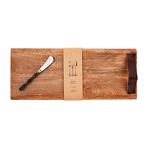 Mud Pie Wooden Charcuterie Serving Board and Spreader Set, Brown, Rectangle