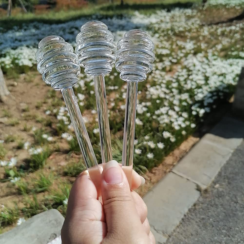 GSHLLO 2 Pcs Glass Honey Dippers Honey Stirring Sticks Mini Honeycomb Sticks Jam Syrup Stirring Wands Small Honey Stirrers Honey Drizzler Sticks Honey Jar Favors Honey Servers for Tea