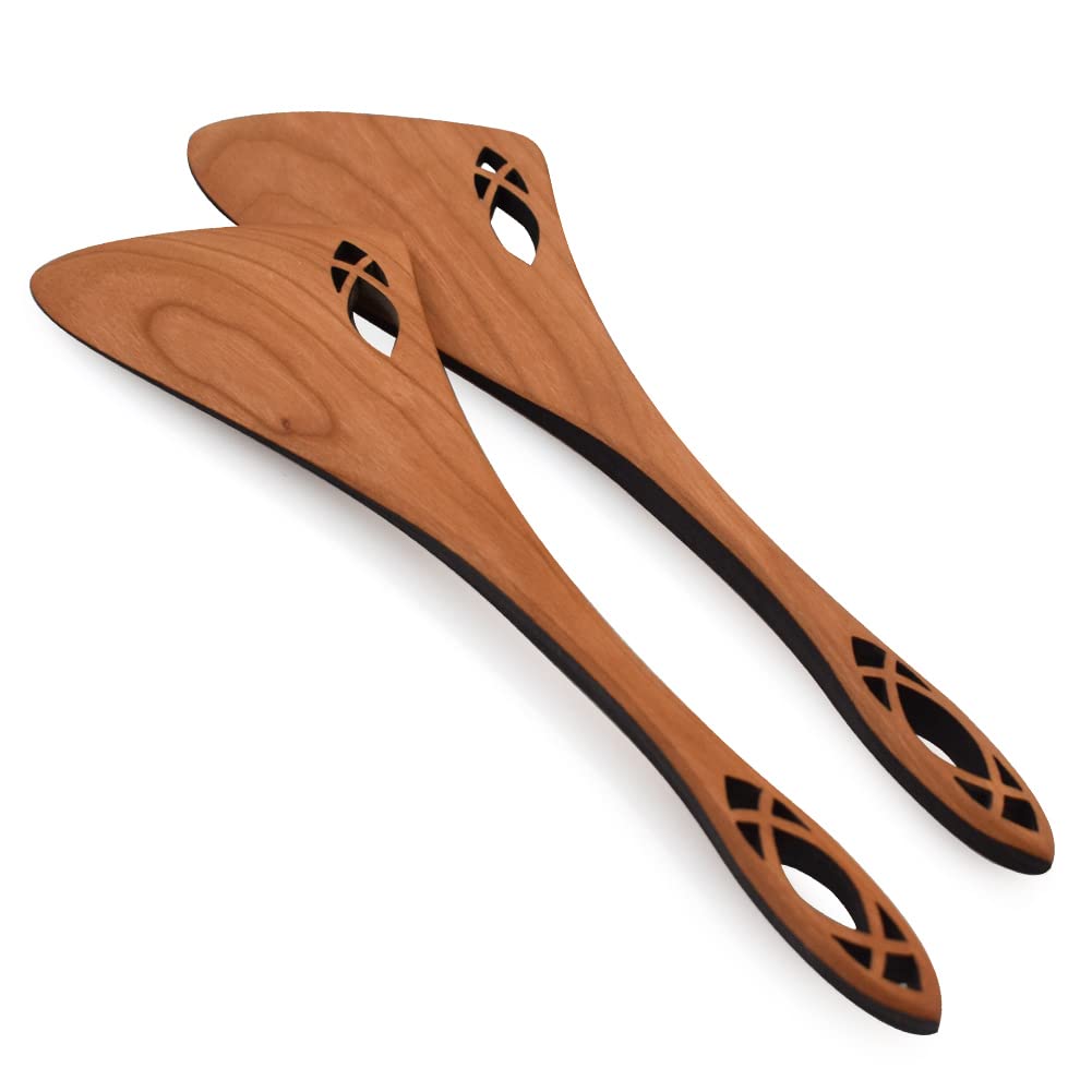 American Made Wild Cherry 10" Wooden Salad Paddles/Salad Servers, Cathedral Collection