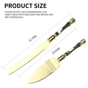 ZOMUIA Wedding Cake Knife and Server Set, Stainless Steel Gold Plated Blades Serving Utensils, Stainless Steel Cake Pie Pastry Cutting Knife for Wedding Cake, Birthdays, Anniversaries, Parties-Gold