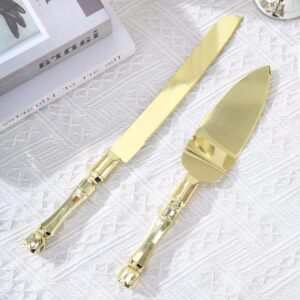 ZOMUIA Wedding Cake Knife and Server Set, Stainless Steel Gold Plated Blades Serving Utensils, Stainless Steel Cake Pie Pastry Cutting Knife for Wedding Cake, Birthdays, Anniversaries, Parties-Gold