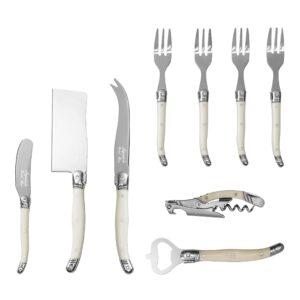 french home laguiole charcuterie serving utensils set of 9 – kit w/cleaver, fork set, barware & more – cheese serving utensils w/faux ivory handles for parties