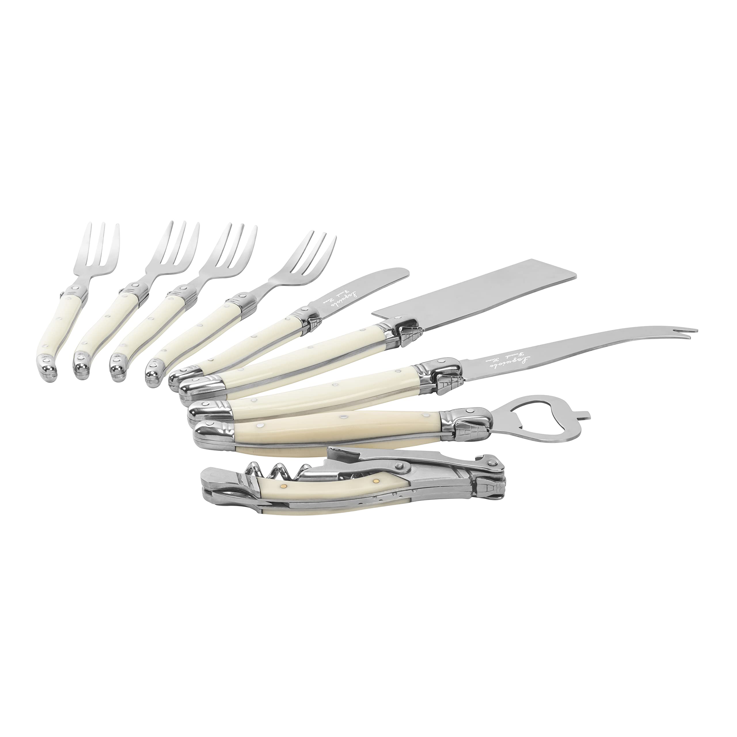 French Home Laguiole Charcuterie Serving Utensils Set of 9 – Kit w/Cleaver, Fork Set, barware & More – Cheese Serving Utensils w/Faux Ivory Handles for Parties