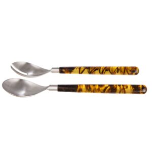 Creative Co-Op Stainless Steel Marbled Resin Handles, Set of 2 Styles Salad Servers, Brown