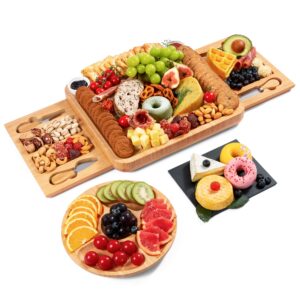 bellsal extra large charcuterie board set with 2 drawers, bamboo cheese board and knife set, house warming gifts new home, anniversary & wedding gifts for couple, housewarming gift new house