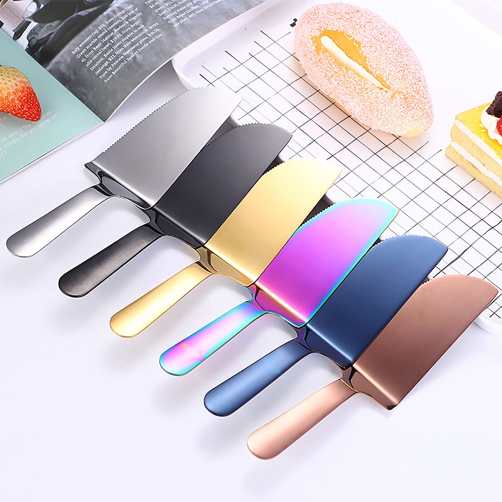 PAPABA Stainless Steel Pizza Shovel Bread Slicer Serrated Edge Cake Pie Server Divider Cake Cutter Knife Dessert Spatula Blue