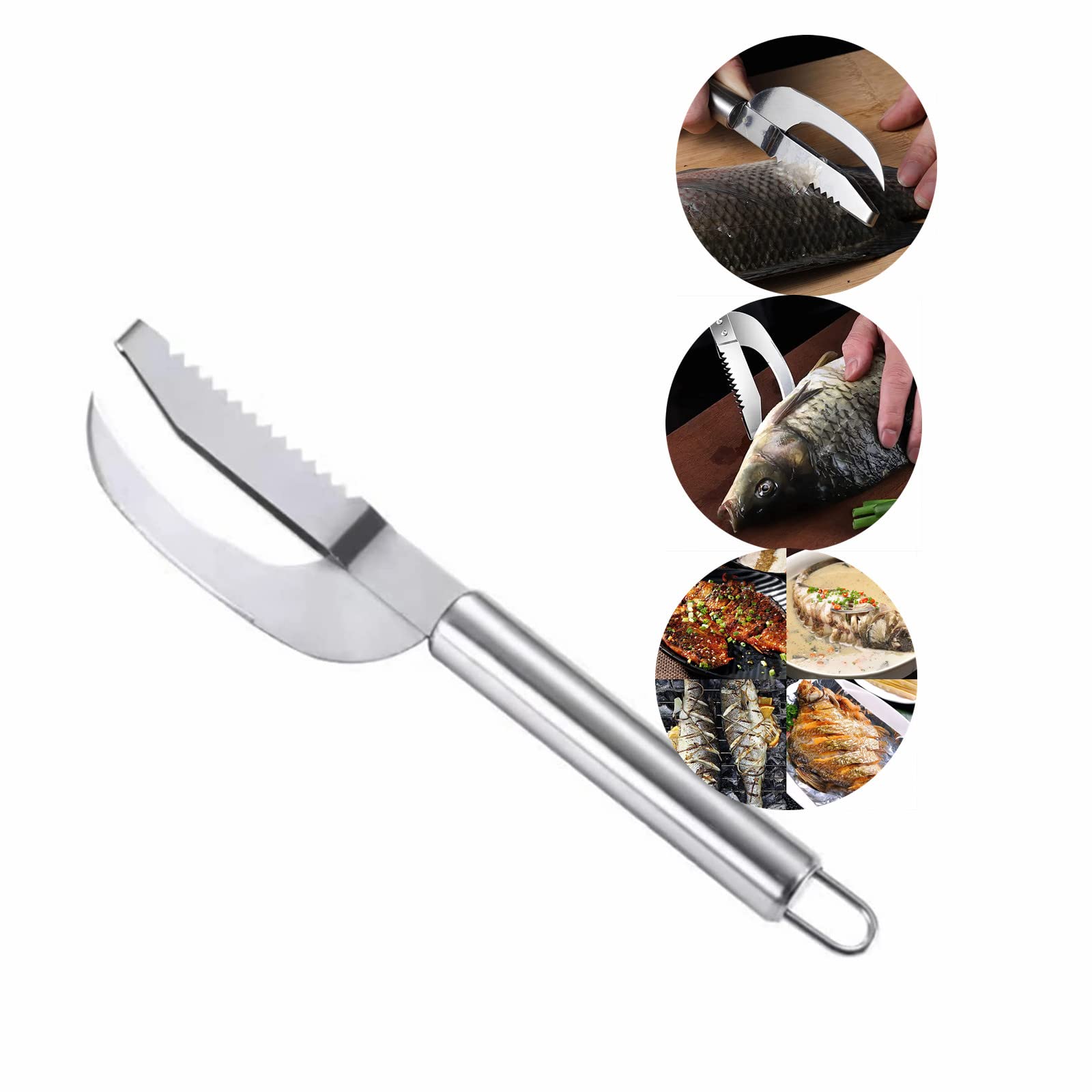 Fish Scale Knife Cut/Scrape/Dig 3-in-1, Manual Fish Scale Scraper, Multifunction Stainless Steel Fish Scaler, Fish Peeler Scaler Open Belly and Dig Out Fish Cleaner Tool Kitchen Accessorie (1 PC)