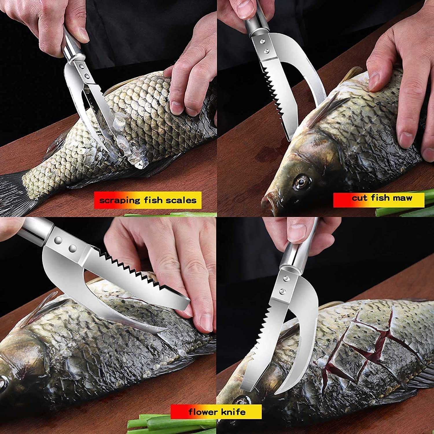 Fish Scale Knife Cut/Scrape/Dig 3-in-1, Manual Fish Scale Scraper, Multifunction Stainless Steel Fish Scaler, Fish Peeler Scaler Open Belly and Dig Out Fish Cleaner Tool Kitchen Accessorie (1 PC)