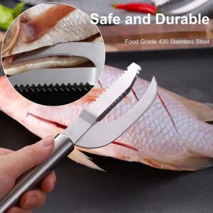 Fish Scale Knife Cut/Scrape/Dig 3-in-1, Manual Fish Scale Scraper, Multifunction Stainless Steel Fish Scaler, Fish Peeler Scaler Open Belly and Dig Out Fish Cleaner Tool Kitchen Accessorie (1 PC)