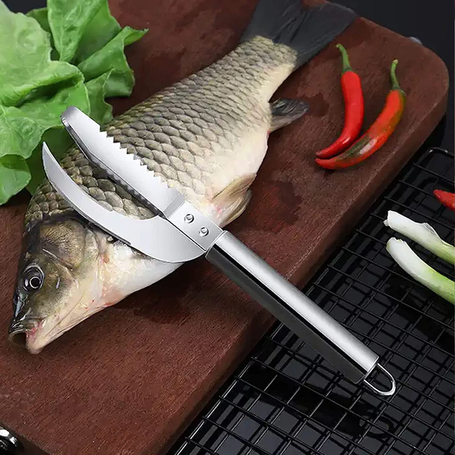 Fish Scale Knife Cut/Scrape/Dig 3-in-1, Manual Fish Scale Scraper, Multifunction Stainless Steel Fish Scaler, Fish Peeler Scaler Open Belly and Dig Out Fish Cleaner Tool Kitchen Accessorie (1 PC)