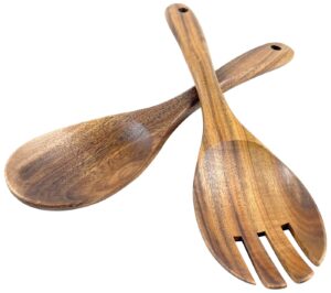 eweigeer 10.5-inch wood salad server acacia wooden serving spoon fork set of 2