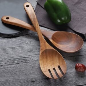 EWEIGEER 10.5-inch Wood Salad Server Acacia Wooden Serving Spoon Fork Set of 2