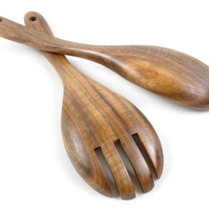 EWEIGEER 10.5-inch Wood Salad Server Acacia Wooden Serving Spoon Fork Set of 2