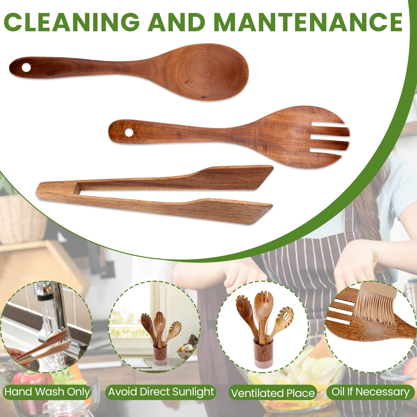 Wood Salad Servers, Salad Spoon, Salad Serving Utensil for Kitchen, Salad forks, Wooden Salad Tongs for Serving, Salad Mixing Dinner Fork, Kitchen Cooking Utensil