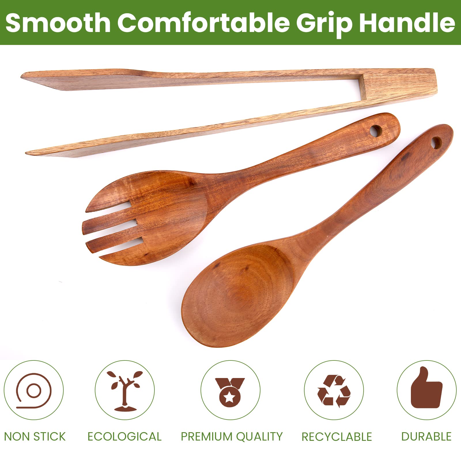 Wood Salad Servers, Salad Spoon, Salad Serving Utensil for Kitchen, Salad forks, Wooden Salad Tongs for Serving, Salad Mixing Dinner Fork, Kitchen Cooking Utensil