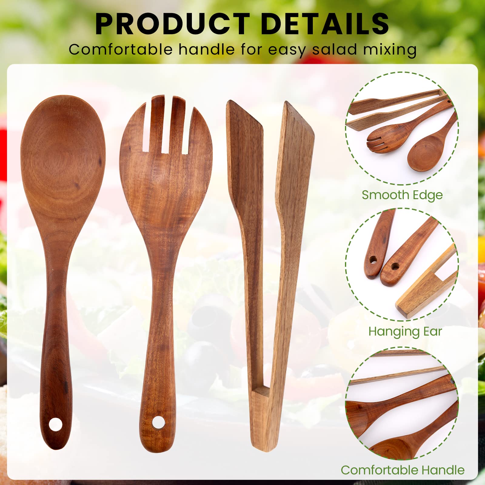 Wood Salad Servers, Salad Spoon, Salad Serving Utensil for Kitchen, Salad forks, Wooden Salad Tongs for Serving, Salad Mixing Dinner Fork, Kitchen Cooking Utensil