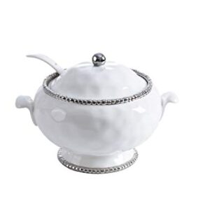 Pampa Bay Porcelain Soup Tureen and Ladle (White and Silver)