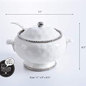 Pampa Bay Porcelain Soup Tureen and Ladle (White and Silver)