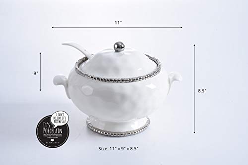 Pampa Bay Porcelain Soup Tureen and Ladle (White and Silver)