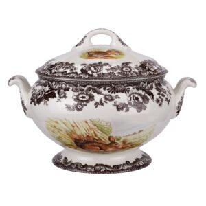 spode woodland soup tureen with rabbit, quail, and pintail motifs | 4.25 qt covered soup tureen | made from fine earthenware | microwave and dishwasher safe