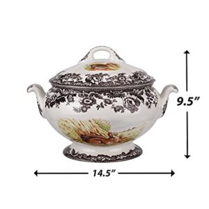 Spode Woodland Soup Tureen with Rabbit, Quail, and Pintail Motifs | 4.25 qt Covered Soup Tureen | Made from Fine Earthenware | Microwave and Dishwasher Safe