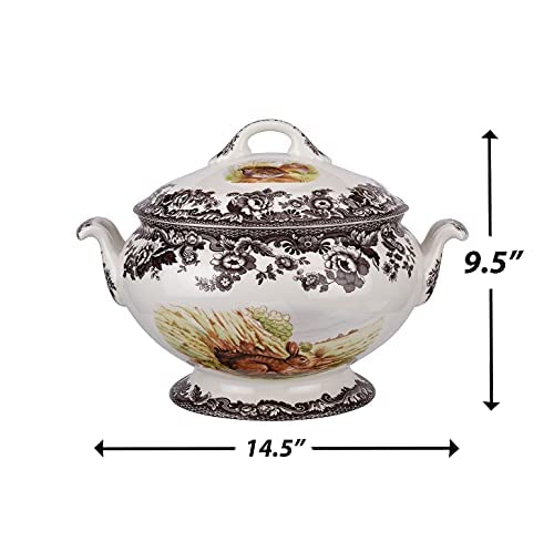 Spode Woodland Soup Tureen with Rabbit, Quail, and Pintail Motifs | 4.25 qt Covered Soup Tureen | Made from Fine Earthenware | Microwave and Dishwasher Safe