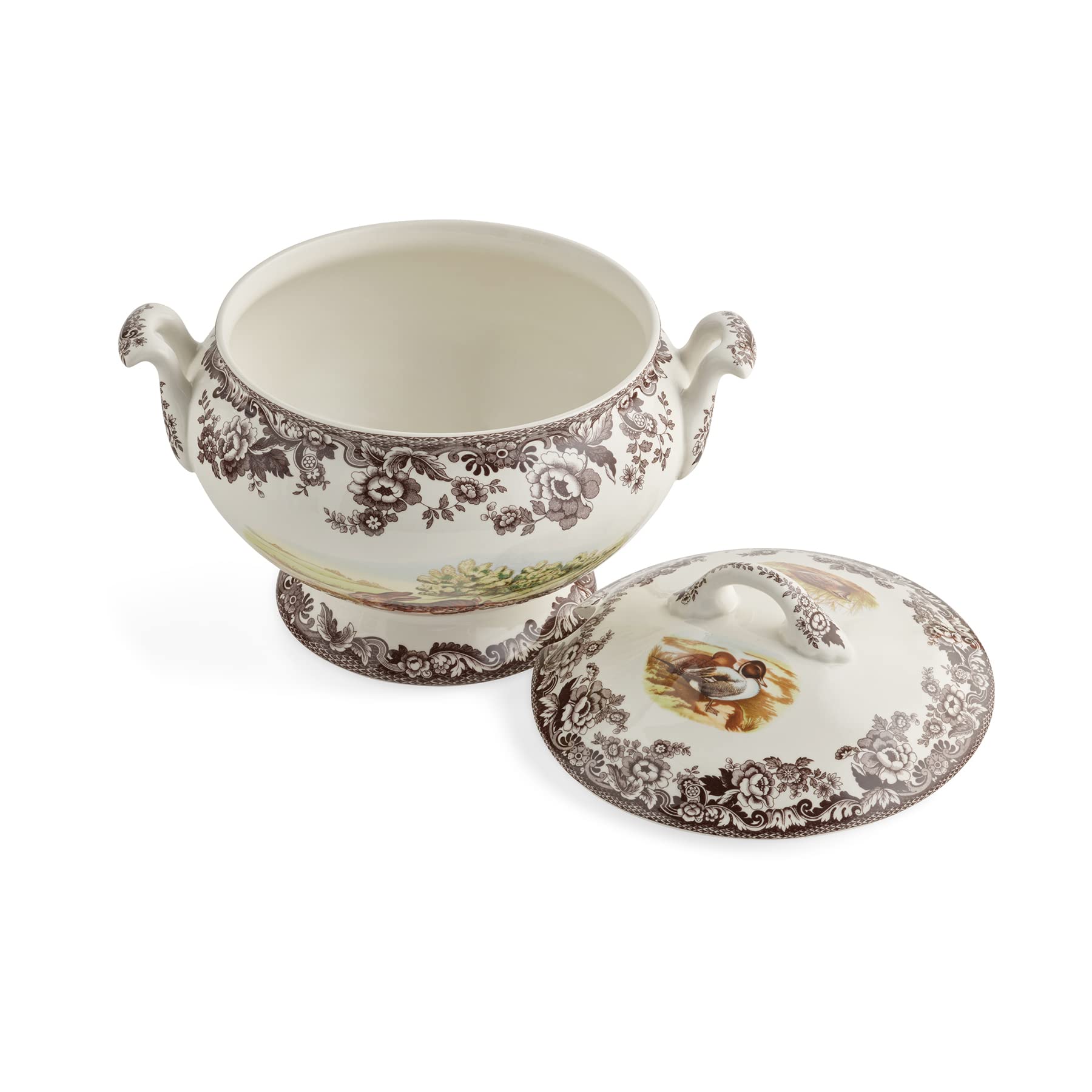 Spode Woodland Soup Tureen with Rabbit, Quail, and Pintail Motifs | 4.25 qt Covered Soup Tureen | Made from Fine Earthenware | Microwave and Dishwasher Safe