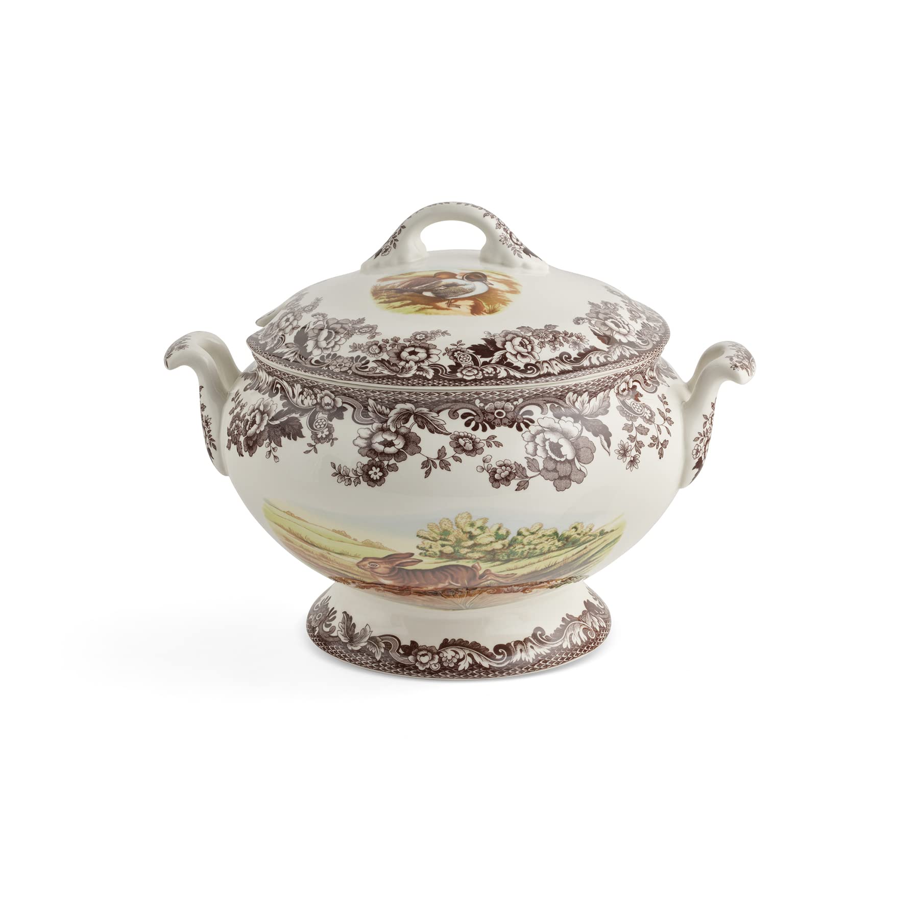 Spode Woodland Soup Tureen with Rabbit, Quail, and Pintail Motifs | 4.25 qt Covered Soup Tureen | Made from Fine Earthenware | Microwave and Dishwasher Safe