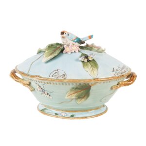 fitz and floyd toulouse soup tureen with ladle, 3.5 quart, blue