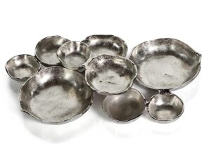 zodax cluster of 9 round serving bowls nickel base 19" x 12" x 2.5"