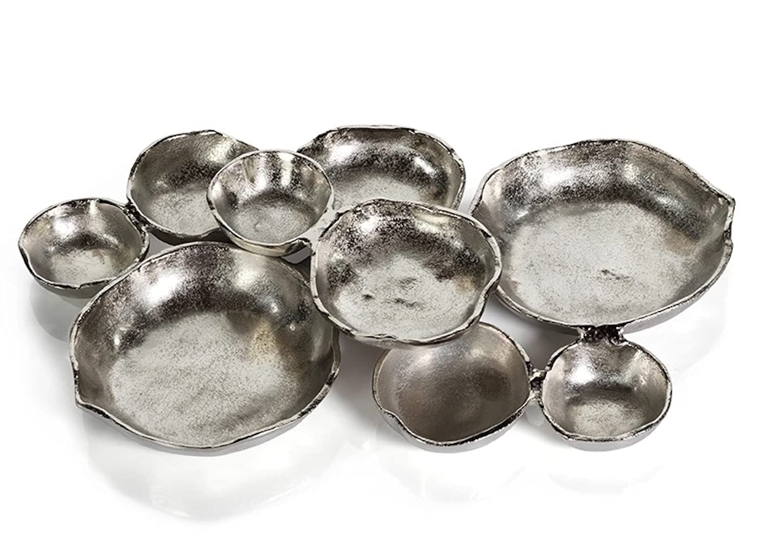 Zodax Cluster of 9 Round Serving Bowls Nickel Base 19" x 12" x 2.5"