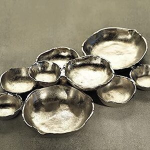 Zodax Cluster of 9 Round Serving Bowls Nickel Base 19" x 12" x 2.5"