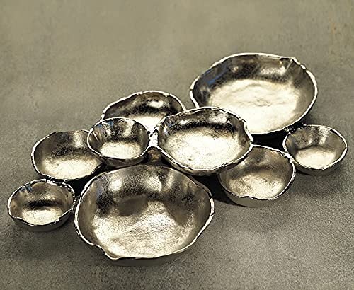 Zodax Cluster of 9 Round Serving Bowls Nickel Base 19" x 12" x 2.5"