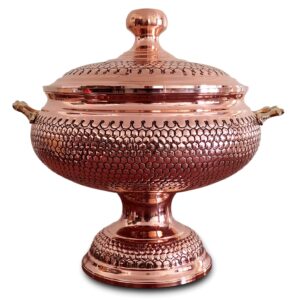 binbir trend handmade copper soup tureen with lid, soup server pot, large serving bowl - honeycomb pattern - tinned copper-169 fl oz