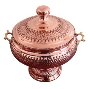 Binbir Trend Handmade Copper Soup Tureen with Lid, Soup Server Pot, Large Serving Bowl - Honeycomb Pattern - Tinned Copper-169 Fl Oz