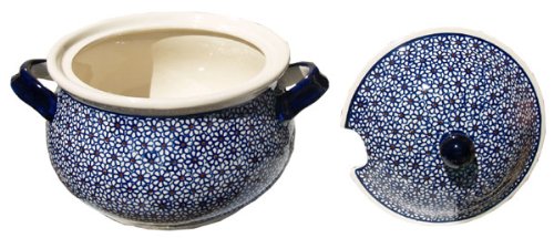 Polish Pottery Soup Tureen with Ladle Zaklady Ceramiczne Boleslawiec 1004/1367-120 Classic Pattern, 13.4 cups