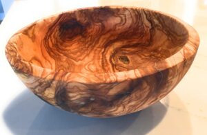 orchard hardwoods 12" artisan olive wood serving bowl/centerpiece rare decorative wooden bowl for fruit, salad, snacks, chips. popcorn. in small 6", med 7", lg 8", xl 11", xxl 12". (xxl 12 inch)