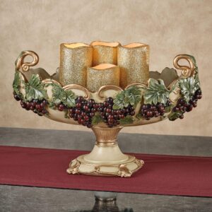 touch of class vigne elegante decorative centerpiece bowl - sage green, gold, ivory - grapes, leaves, vines design - painted by hand - tuscan style decor - bowls for dining room, kitchen