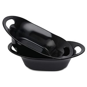 xuejun black serving bowls, 12" large serving bowl with handles set, bamboo fiber serving dishes, oval serving platter 1.3 quarts set of 2, bpa-free, reusable, dishwasher safe